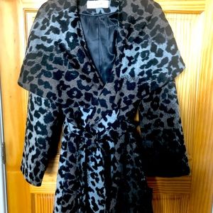 Leopard print wool wrap coat